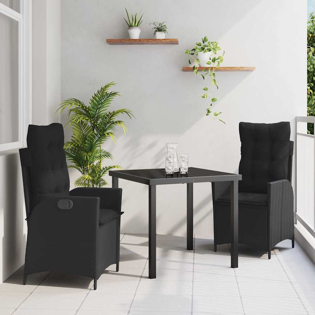 Garten Essgruppe mit Kissen 3 pcs Schwarz Poly-Rattan