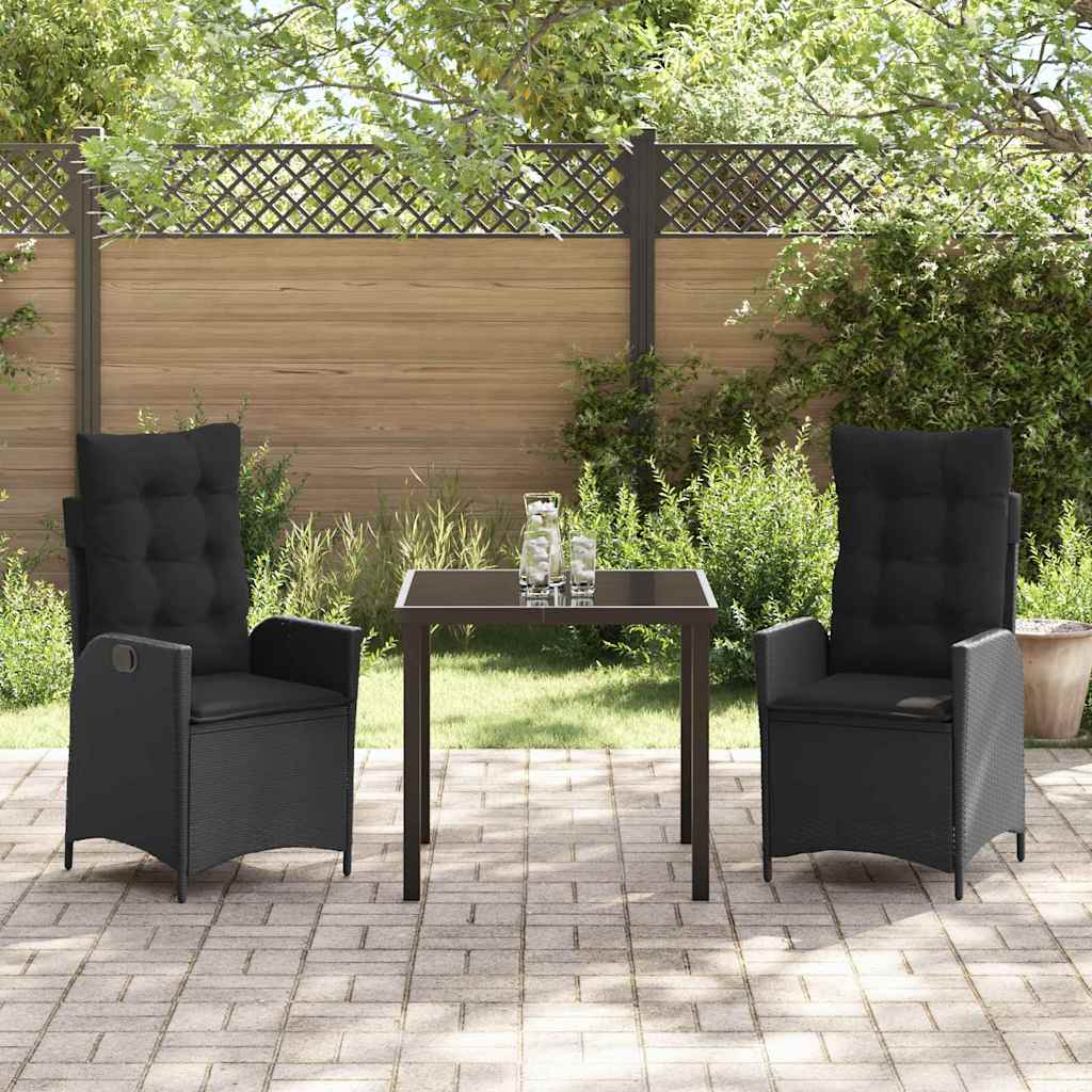 Garten Essgruppe mit Kissen 3 pcs Schwarz Poly-Rattan