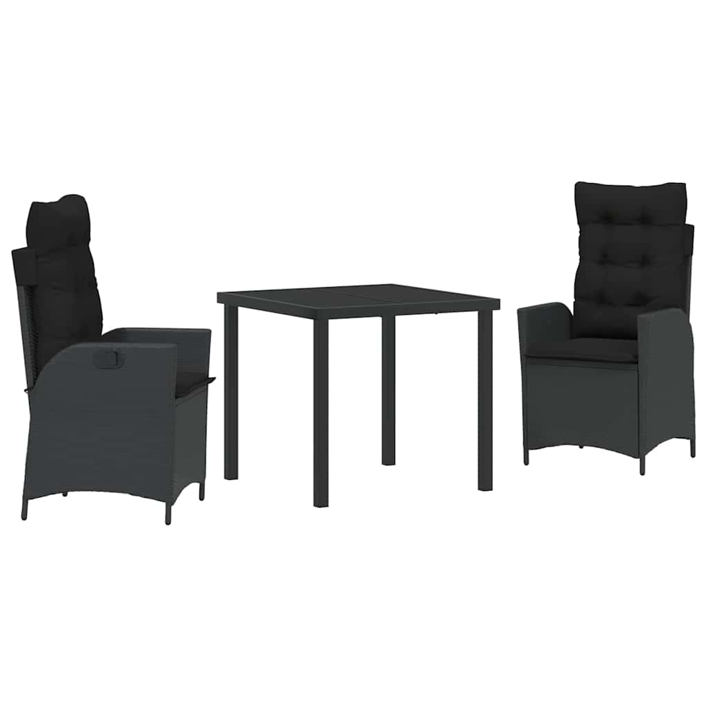 Garten Essgruppe mit Kissen 3 pcs Schwarz Poly-Rattan