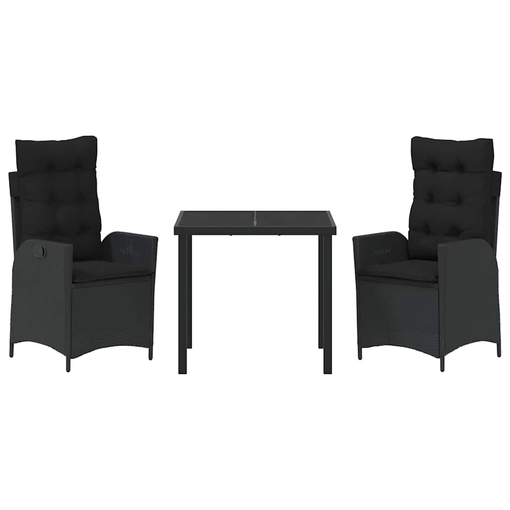 Garten Essgruppe mit Kissen 3 pcs Schwarz Poly-Rattan