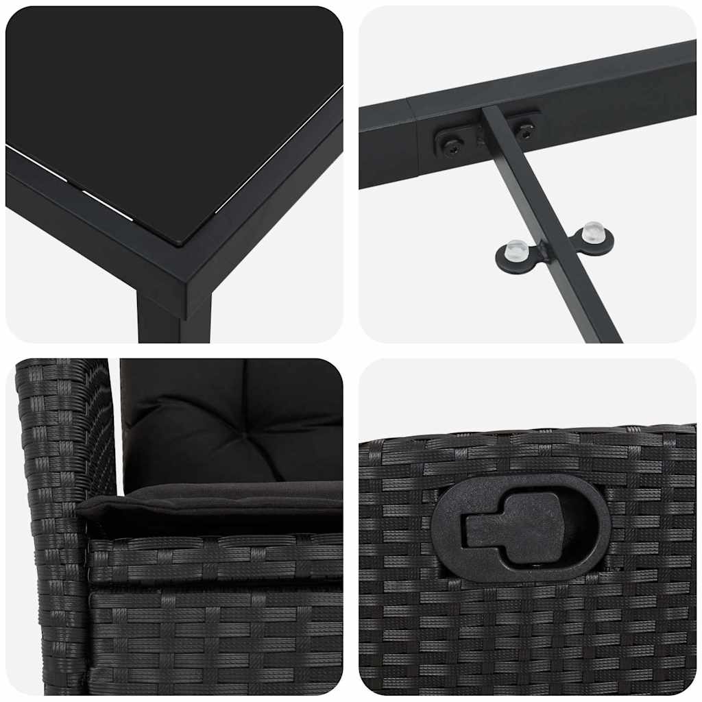 Garten Essgruppe mit Kissen 5 pcs Schwarz Poly-Rattan