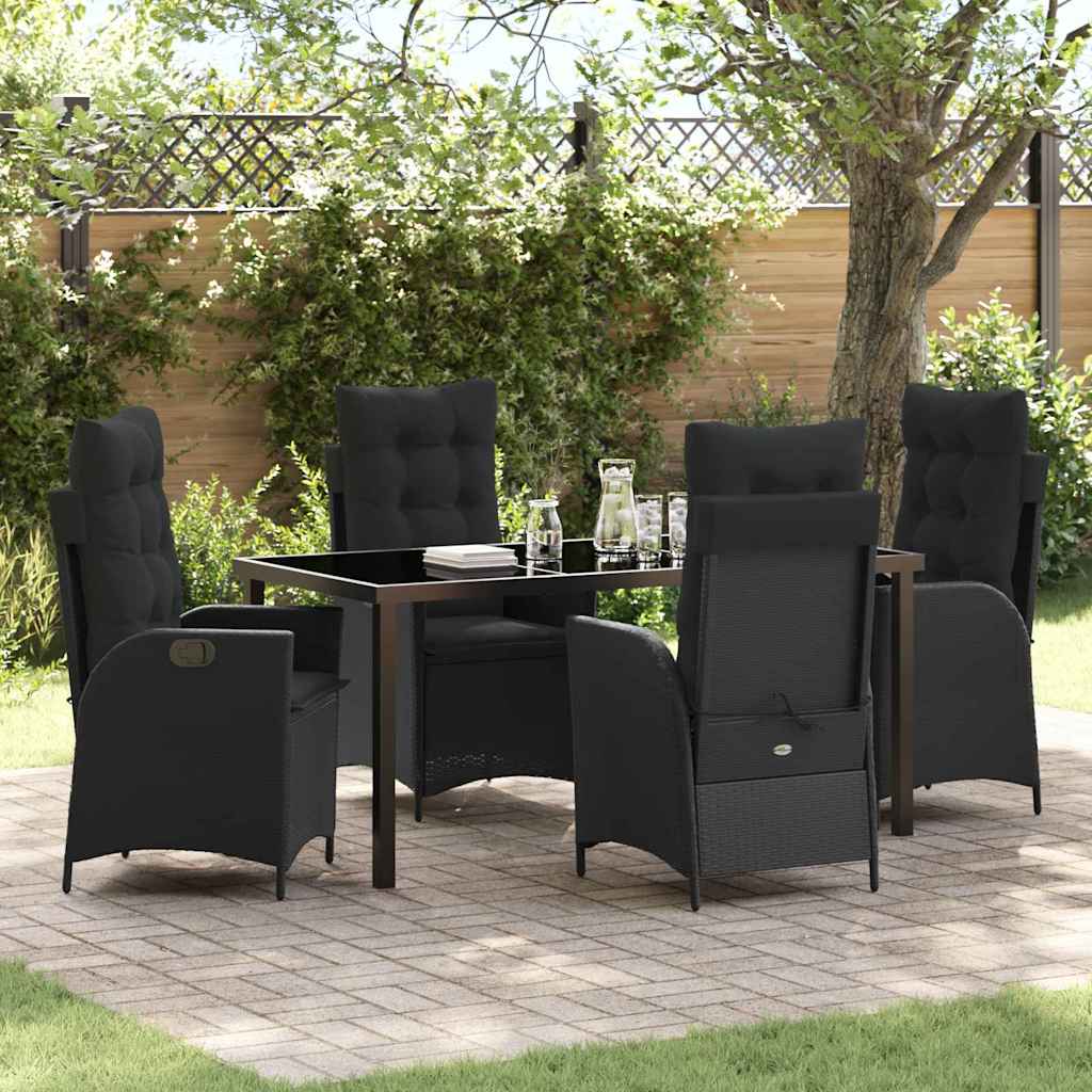 Garten Essgruppe mit Kissen 5 pcs Schwarz Poly-Rattan