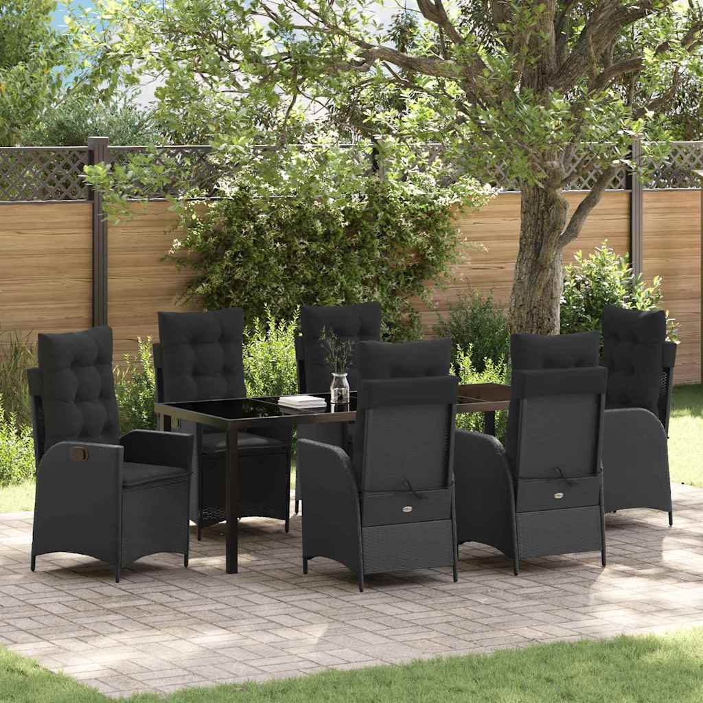 Garten Essgruppe mit Kissen 7 pcs Schwarz Poly-Rattan