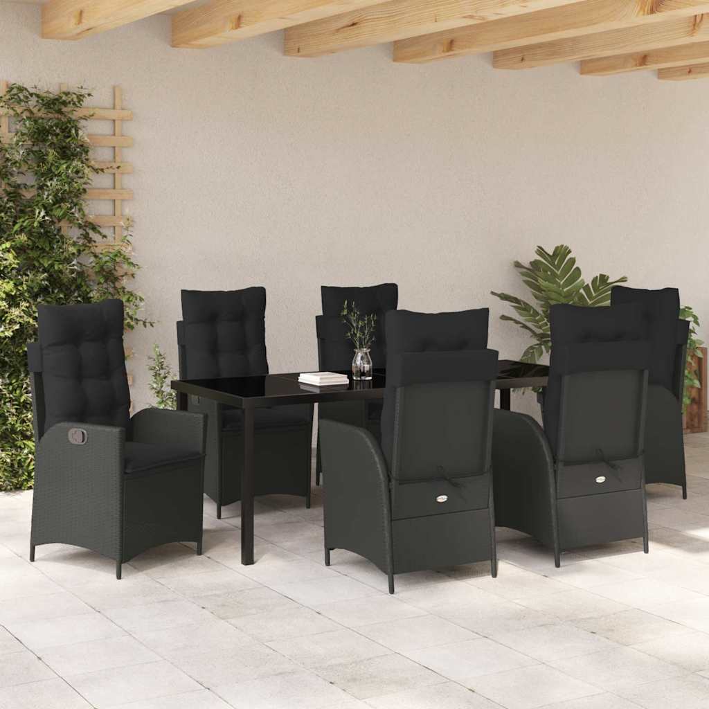 Garten Essgruppe mit Kissen 7 pcs Schwarz Poly-Rattan