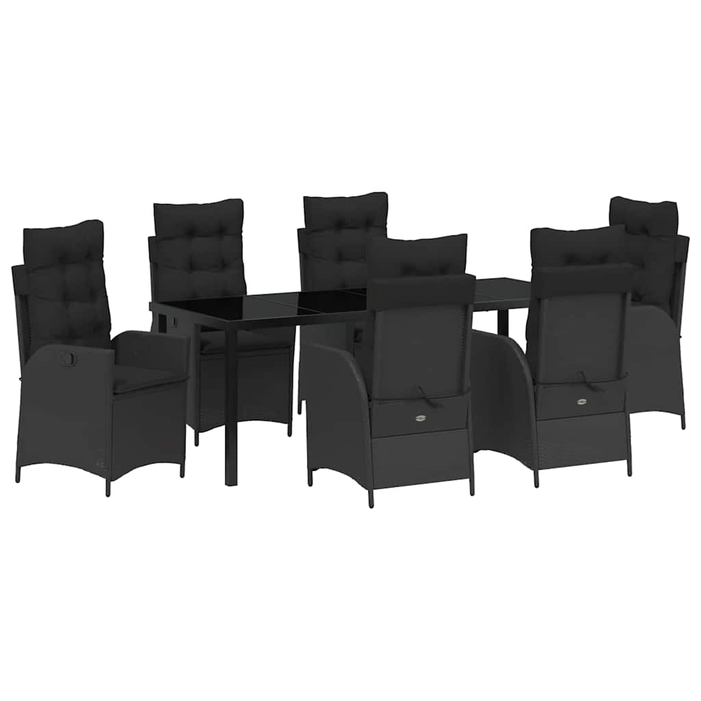Garten Essgruppe mit Kissen 7 pcs Schwarz Poly-Rattan