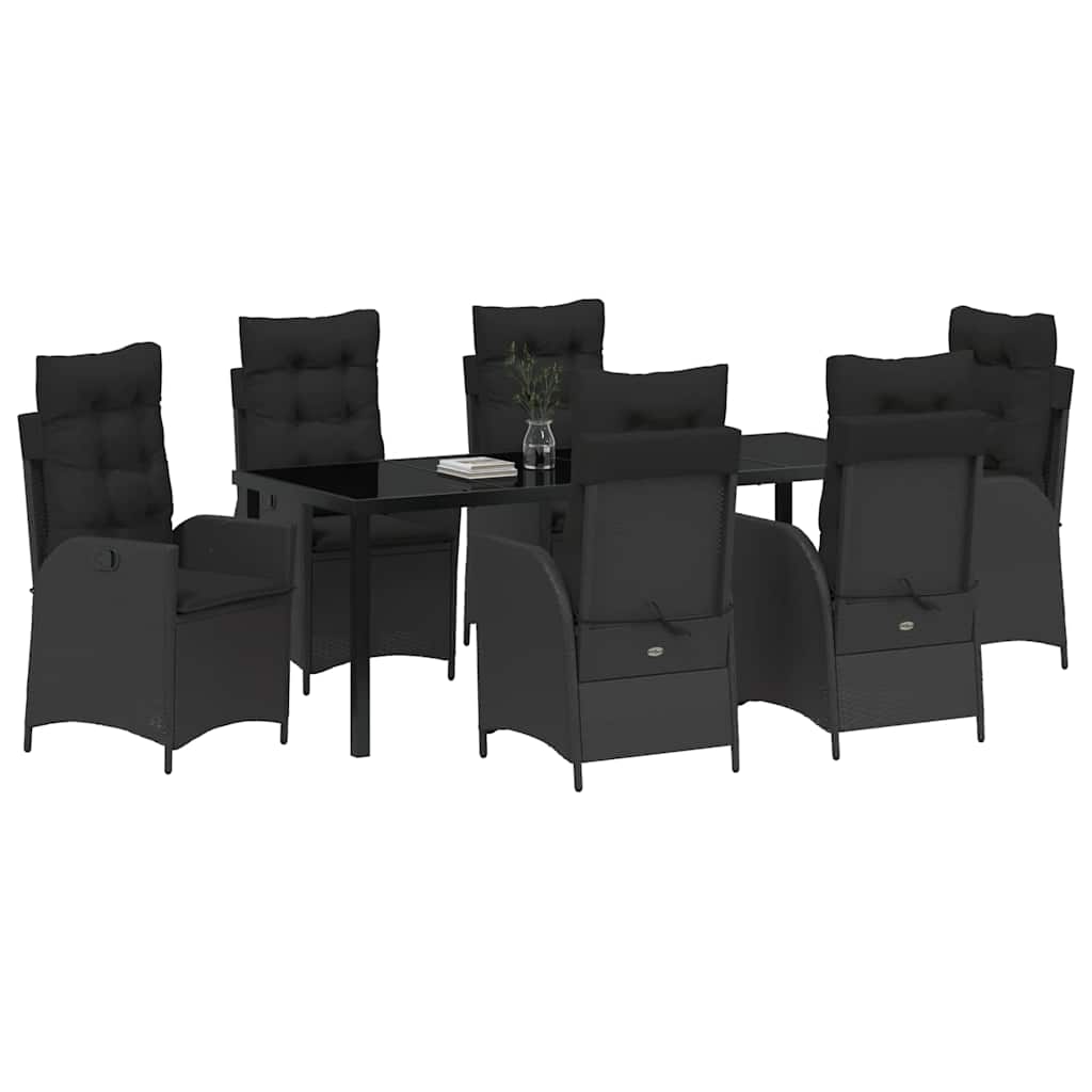 Garten Essgruppe mit Kissen 7 pcs Schwarz Poly-Rattan