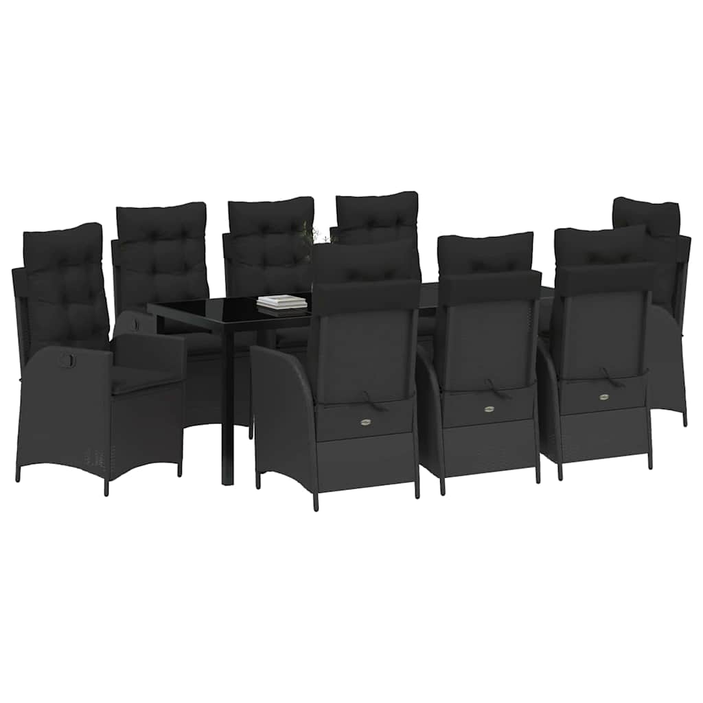 Garten Essgruppe mit Kissen 9 pcs Schwarz Poly-Rattan