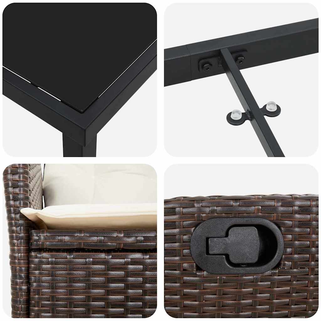 Garten Essgruppe mit Kissen 3 pcs Braun Poly-Rattan