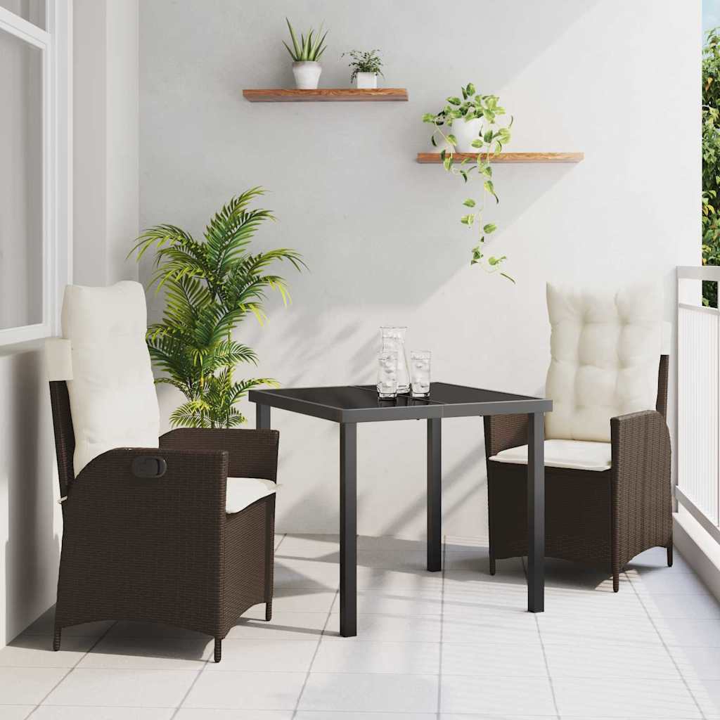 Garten Essgruppe mit Kissen 3 pcs Braun Poly-Rattan