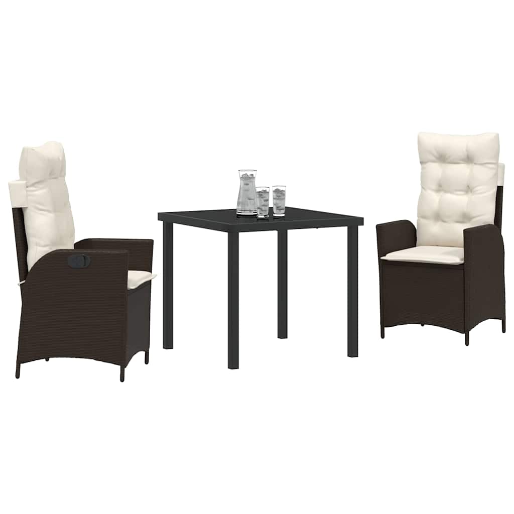 Garten Essgruppe mit Kissen 3 pcs Braun Poly-Rattan