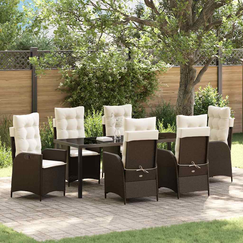 Garten Essgruppe mit Kissen 7 pcs Braun Poly-Rattan