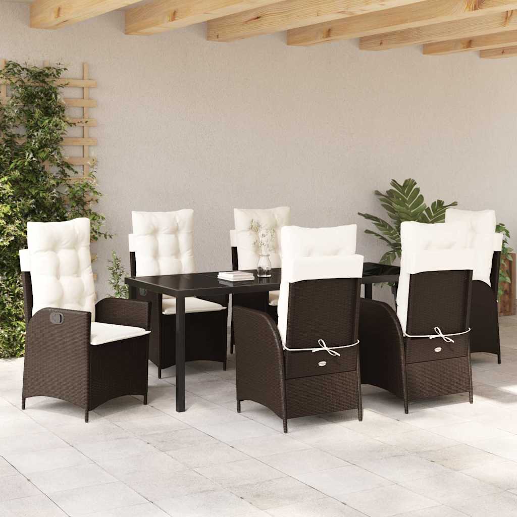Garten Essgruppe mit Kissen 7 pcs Braun Poly-Rattan
