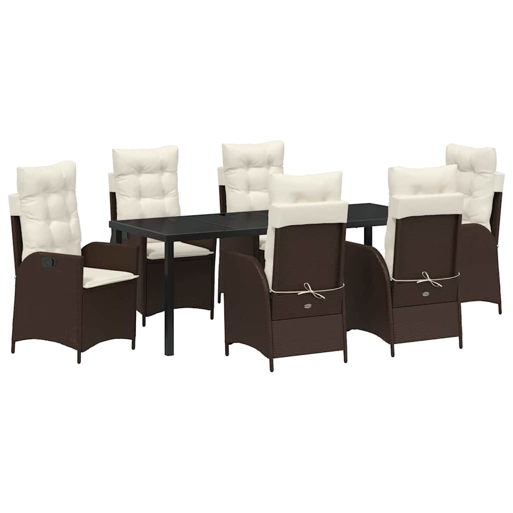 Garten Essgruppe mit Kissen 7 pcs Braun Poly-Rattan