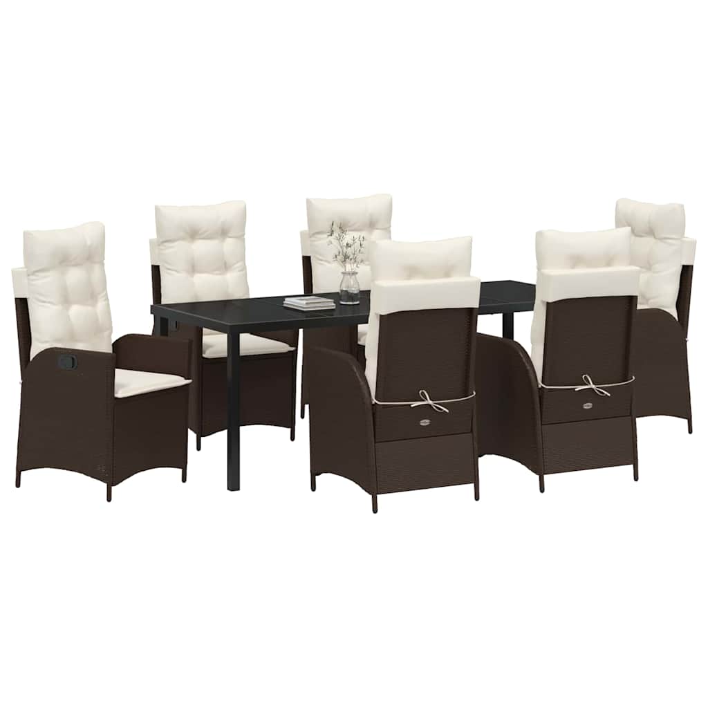 Garten Essgruppe mit Kissen 7 pcs Braun Poly-Rattan