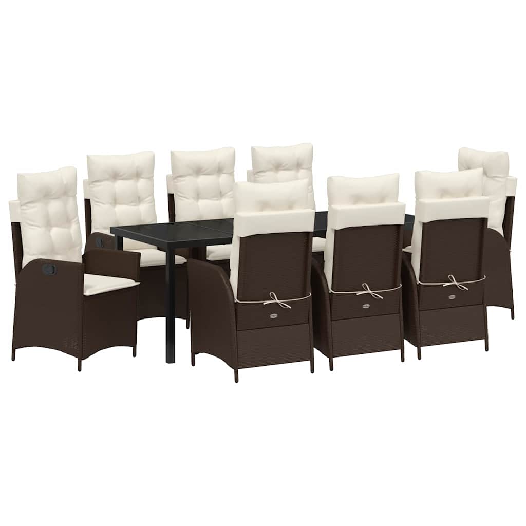 Garten Essgruppe mit Kissen 9 pcs Braun Poly-Rattan
