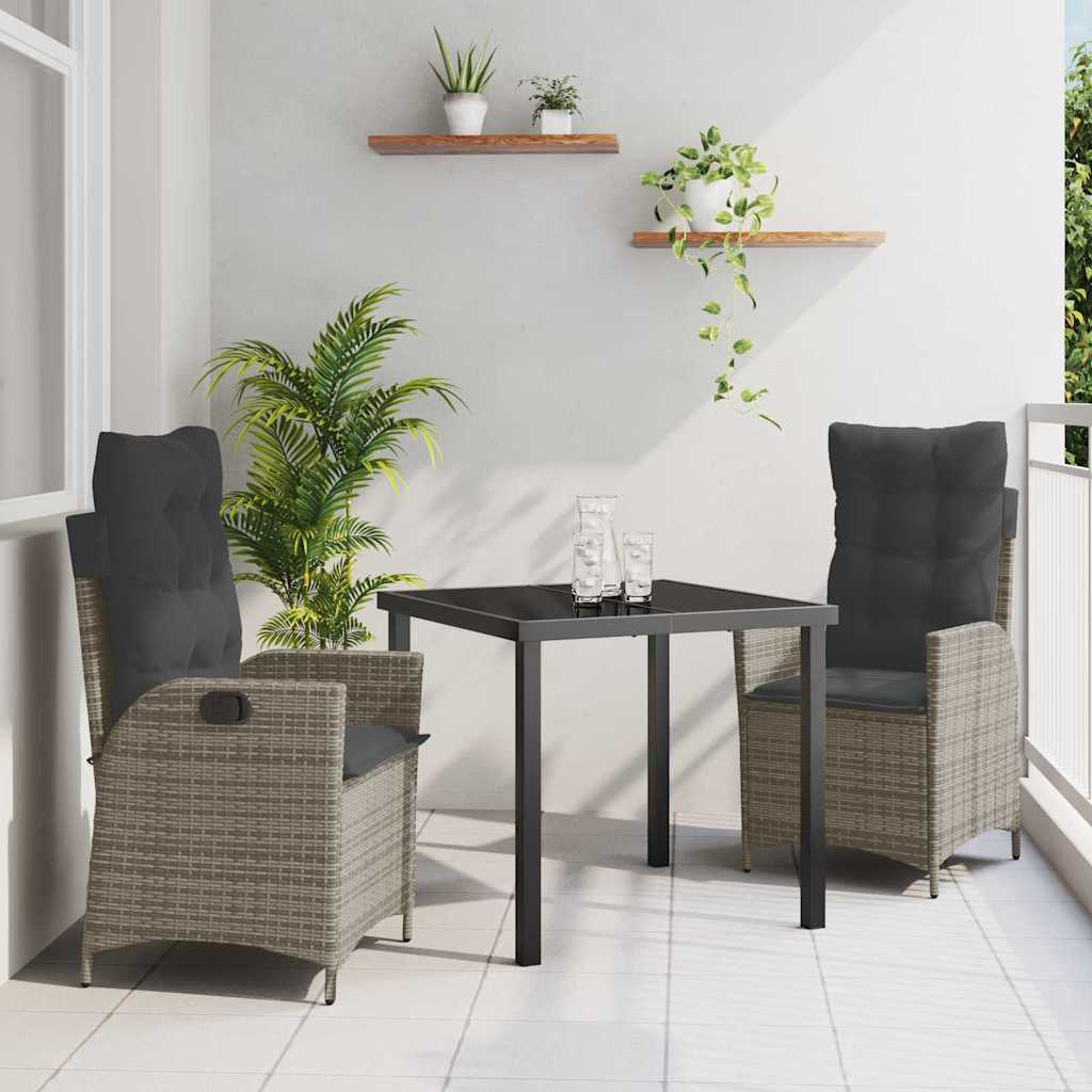 Garten Essgruppe mit Kissen 3 pcs Grau Poly-Rattan
