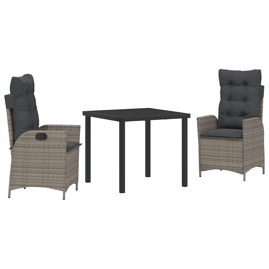 Garten Essgruppe mit Kissen 3 pcs Grau Poly-Rattan