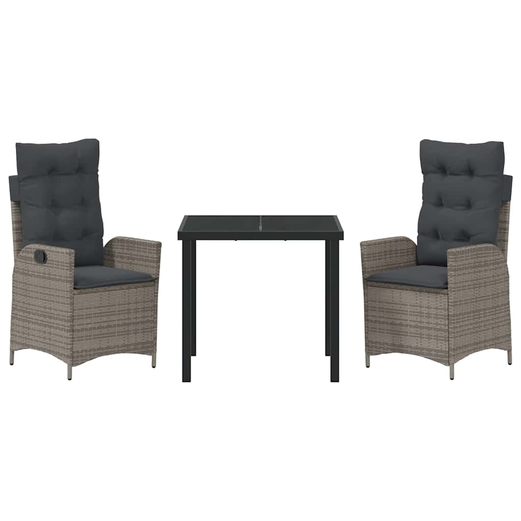 Garten Essgruppe mit Kissen 3 pcs Grau Poly-Rattan