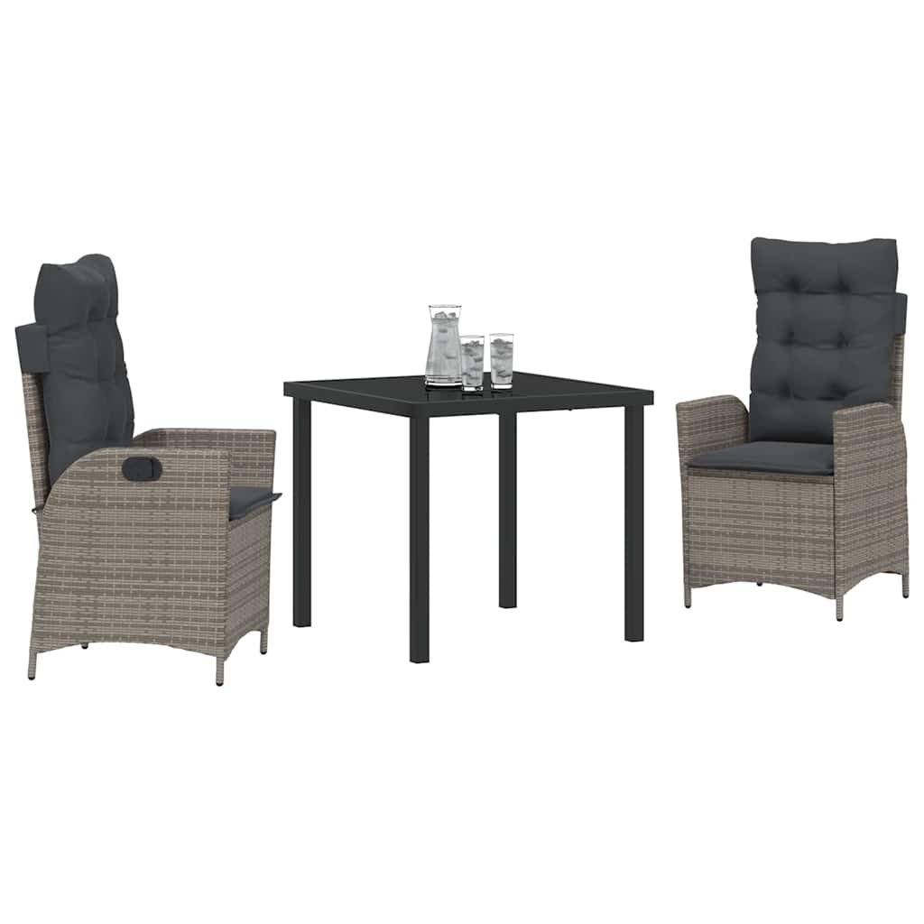 Garten Essgruppe mit Kissen 3 pcs Grau Poly-Rattan