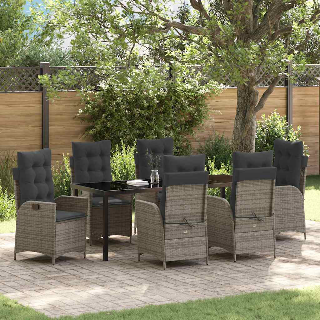 Garten Essgruppe mit Kissen 7 pcs Grau Poly-Rattan