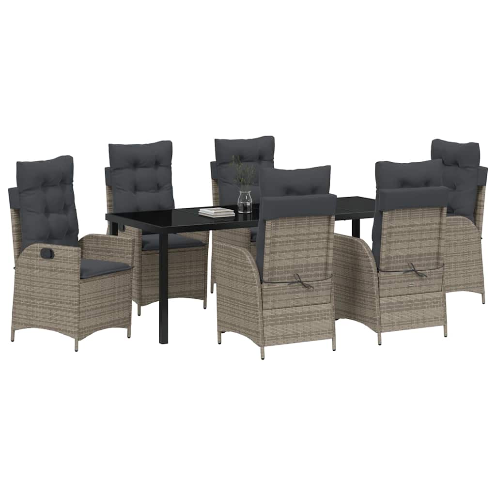 Garten Essgruppe mit Kissen 7 pcs Grau Poly-Rattan