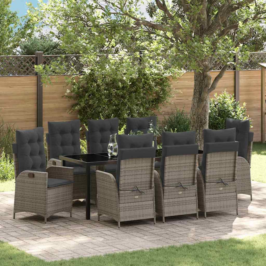 Garten Essgruppe mit Kissen 9 pcs Grau Poly-Rattan
