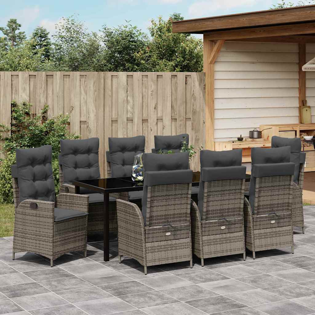 Garten Essgruppe mit Kissen 9 pcs Grau Poly-Rattan