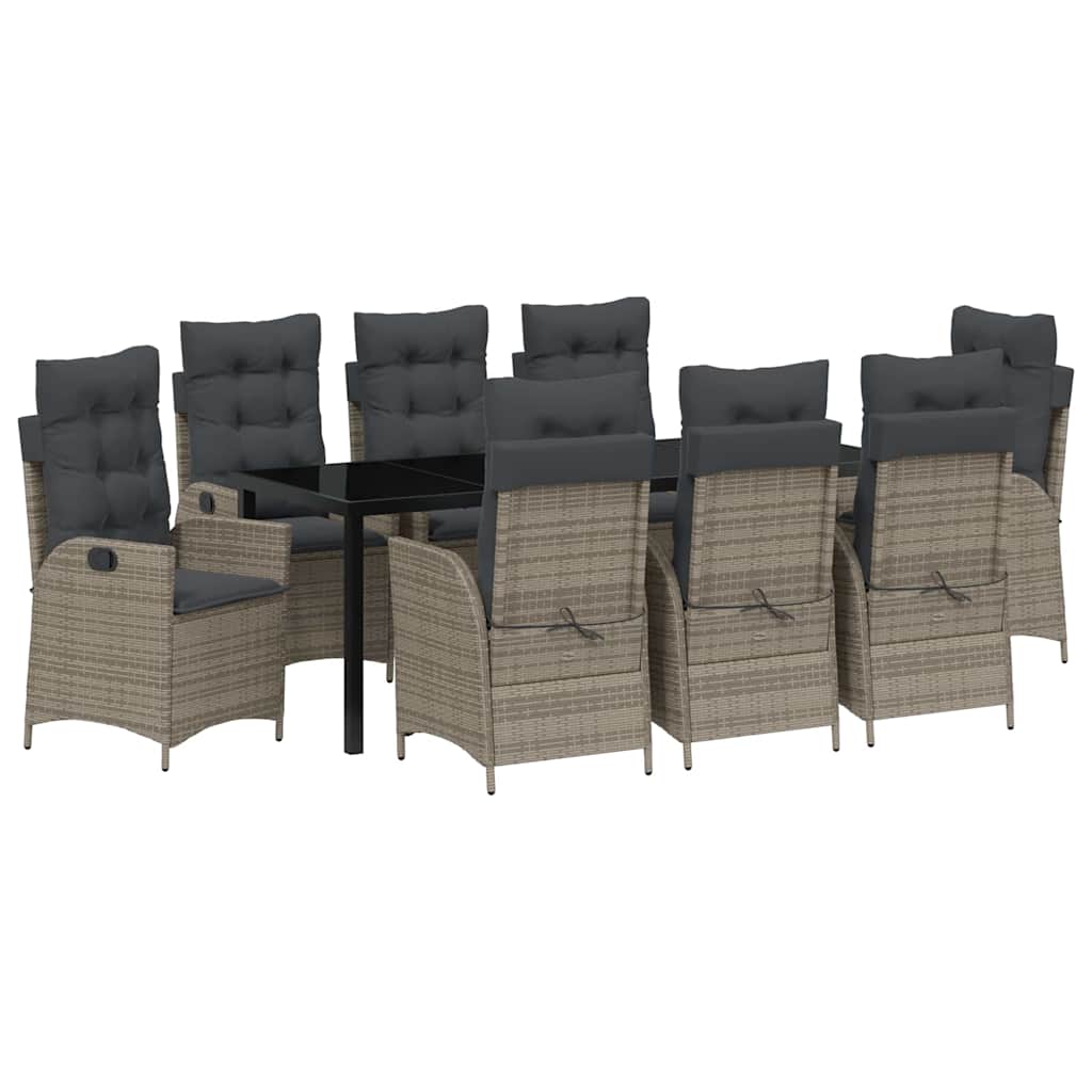 Garten Essgruppe mit Kissen 9 pcs Grau Poly-Rattan