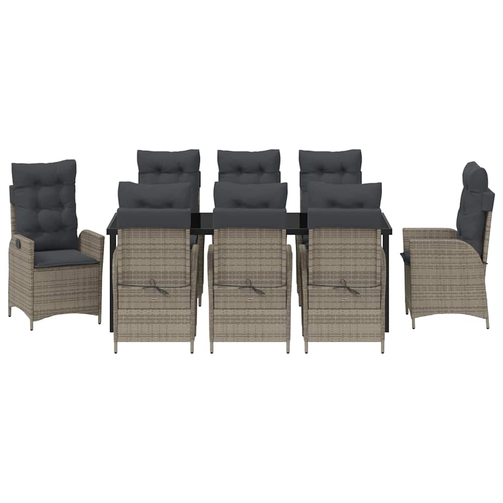 Garten Essgruppe mit Kissen 9 pcs Grau Poly-Rattan
