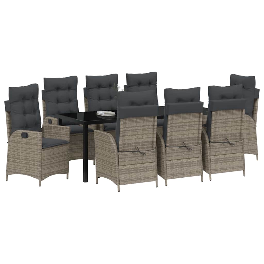 Garten Essgruppe mit Kissen 9 pcs Grau Poly-Rattan