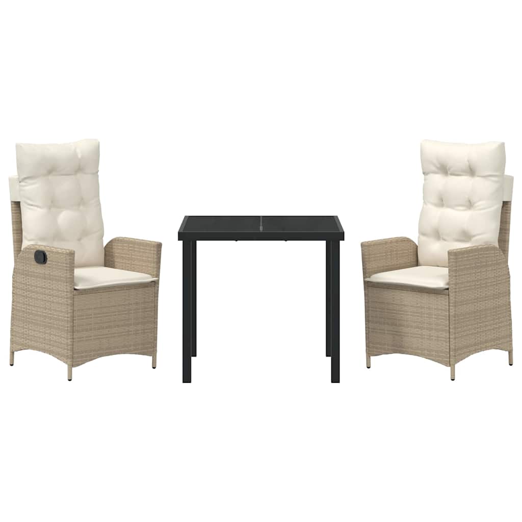 Garten Essgruppe mit Kissen 3 pcs Beige Poly-Rattan