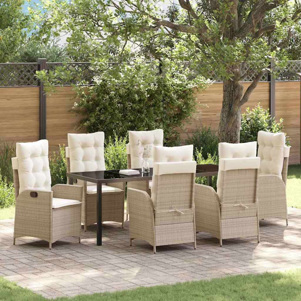 Garten Essgruppe mit Kissen 7 pcs Beige Poly-Rattan