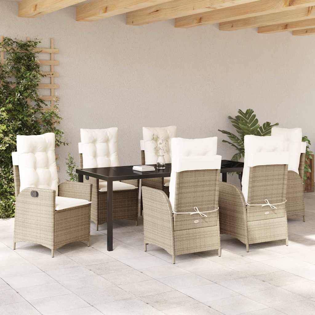 Garten Essgruppe mit Kissen 7 pcs Beige Poly-Rattan