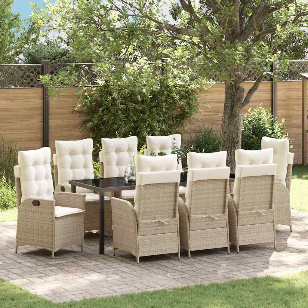 Garten Essgruppe mit Kissen 9 pcs Beige Poly-Rattan
