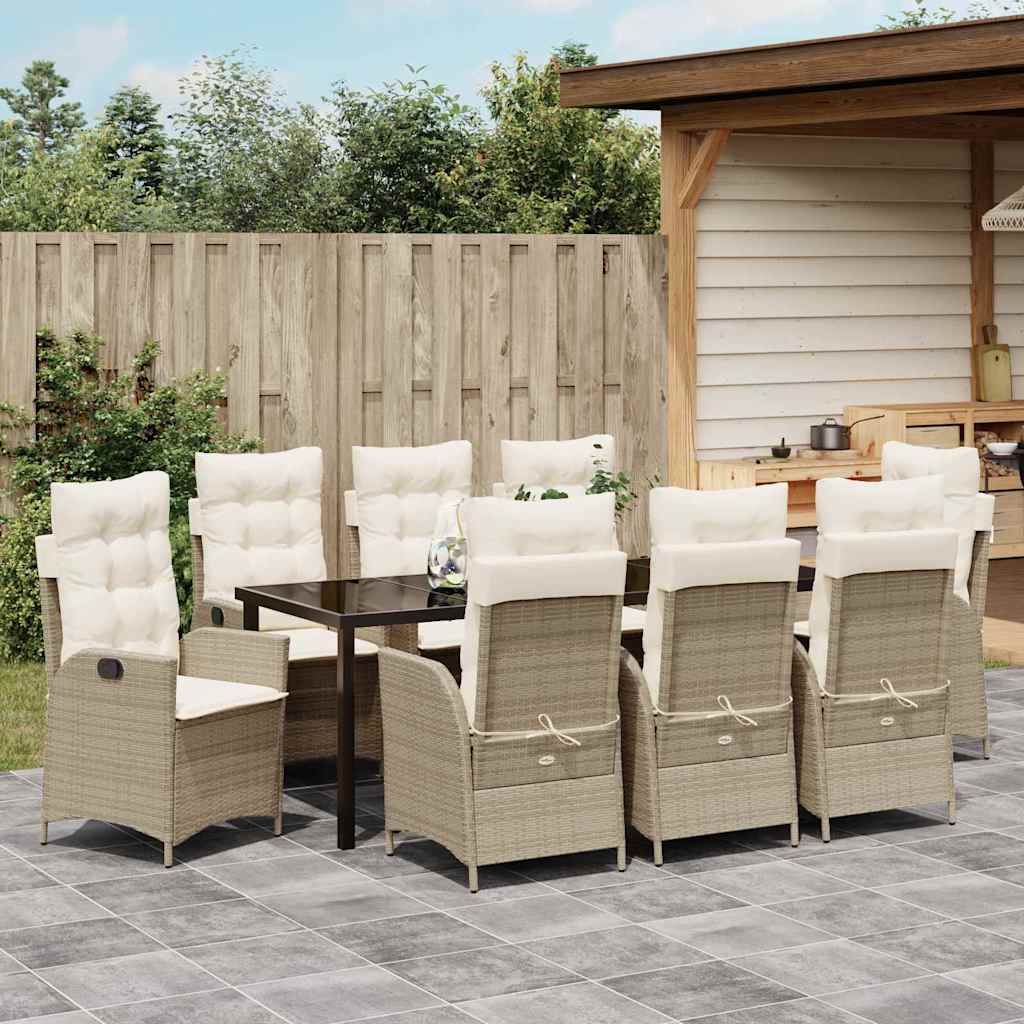 Garten Essgruppe mit Kissen 9 pcs Beige Poly-Rattan