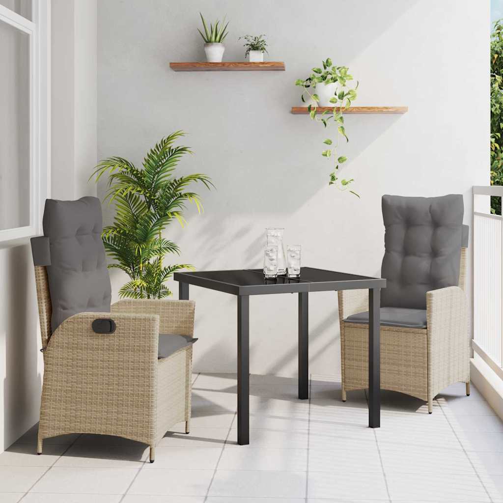 Garten Essgruppe mit Kissen 3 pcs Beige Poly-Rattan