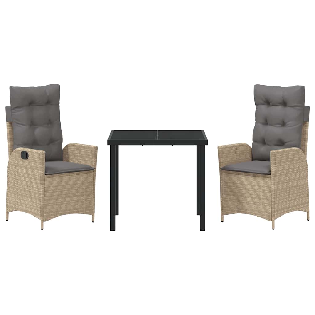 Garten Essgruppe mit Kissen 3 pcs Beige Poly-Rattan