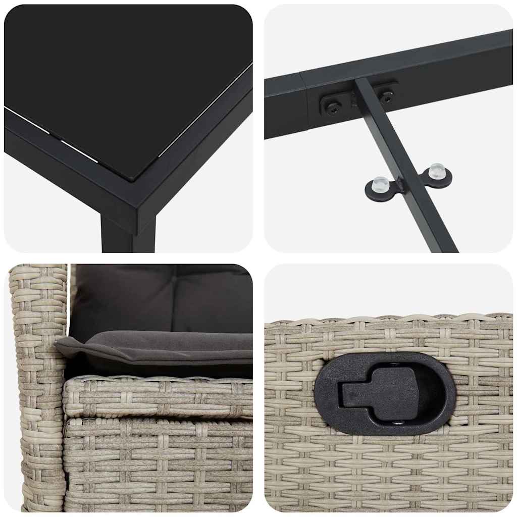 Garten Essgruppe mit Kissen 3 pcs Hellgrau Poly-Rattan