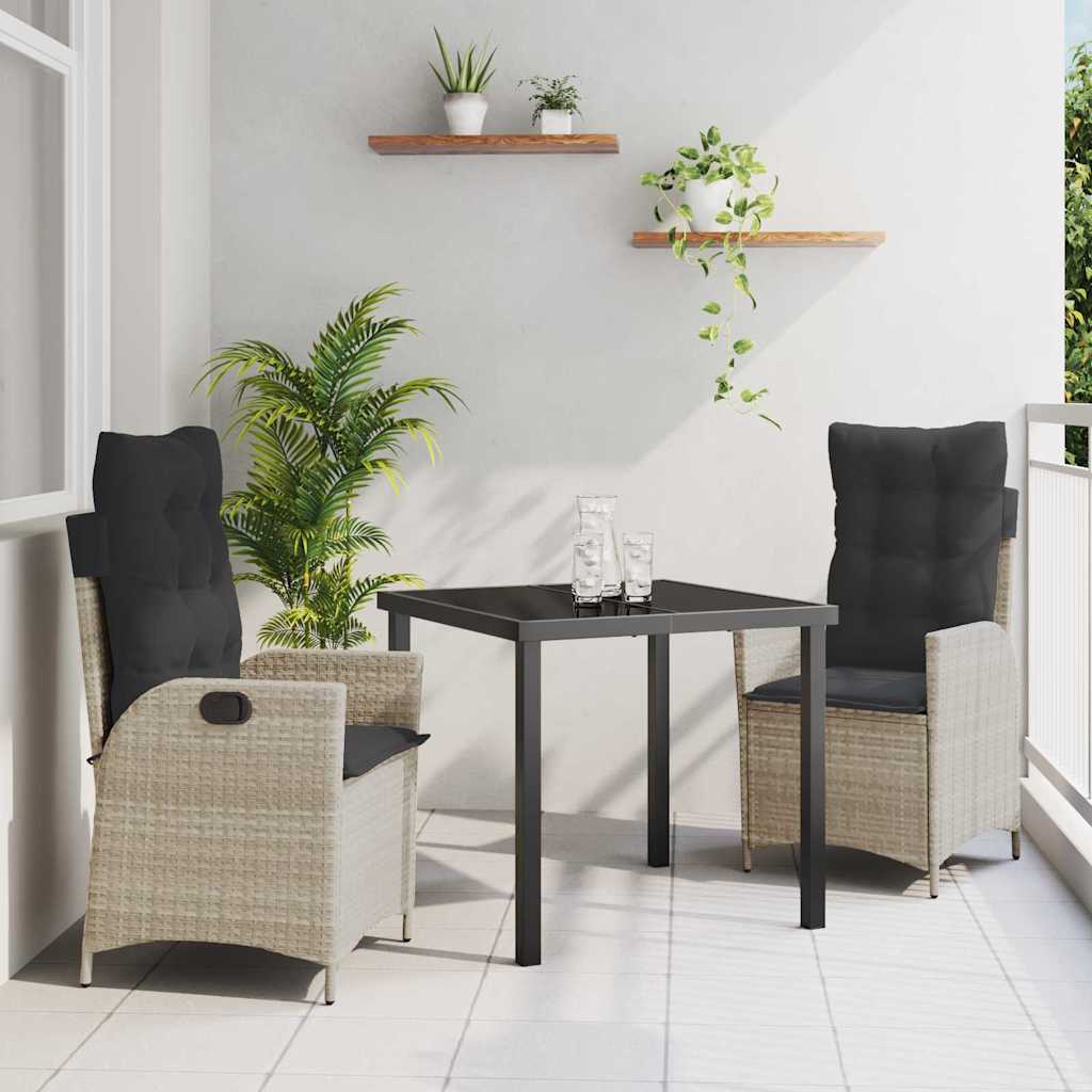 Garten Essgruppe mit Kissen 3 pcs Hellgrau Poly-Rattan