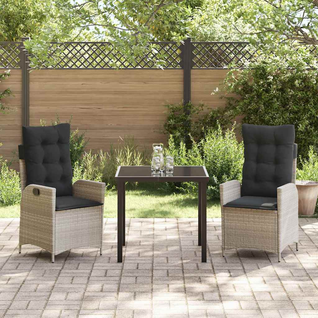 Garten Essgruppe mit Kissen 3 pcs Hellgrau Poly-Rattan