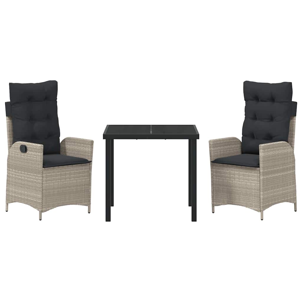 Garten Essgruppe mit Kissen 3 pcs Hellgrau Poly-Rattan