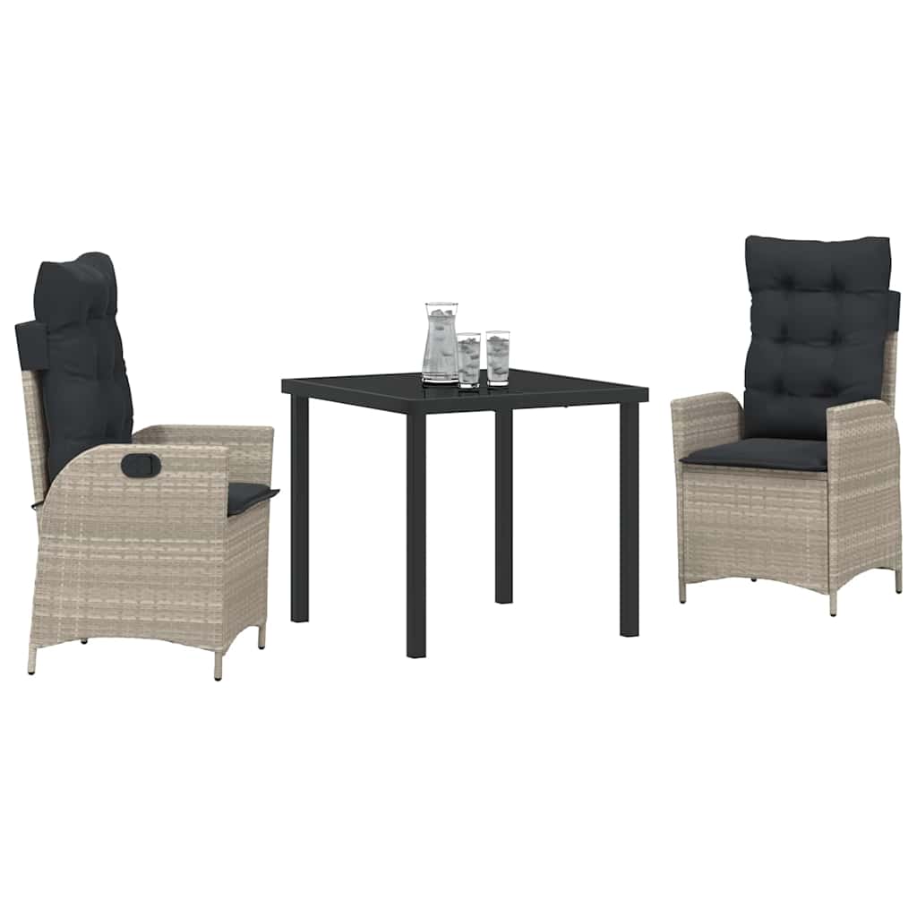 Garten Essgruppe mit Kissen 3 pcs Hellgrau Poly-Rattan