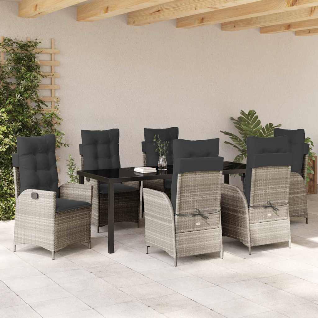 Garten Essgruppe mit Kissen 7 pcs Hellgrau Poly-Rattan