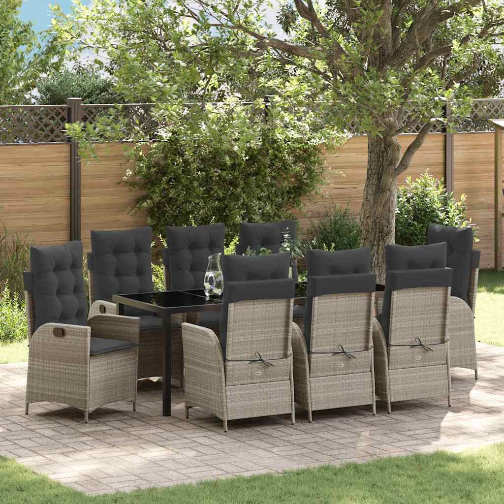 Garten Essgruppe mit Kissen 9 pcs Hellgrau Poly-Rattan