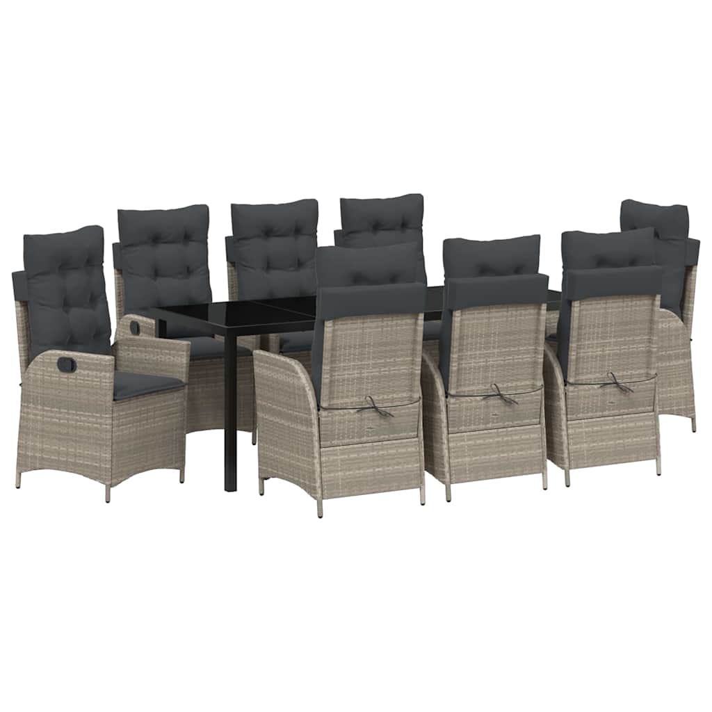 Garten Essgruppe mit Kissen 9 pcs Hellgrau Poly-Rattan