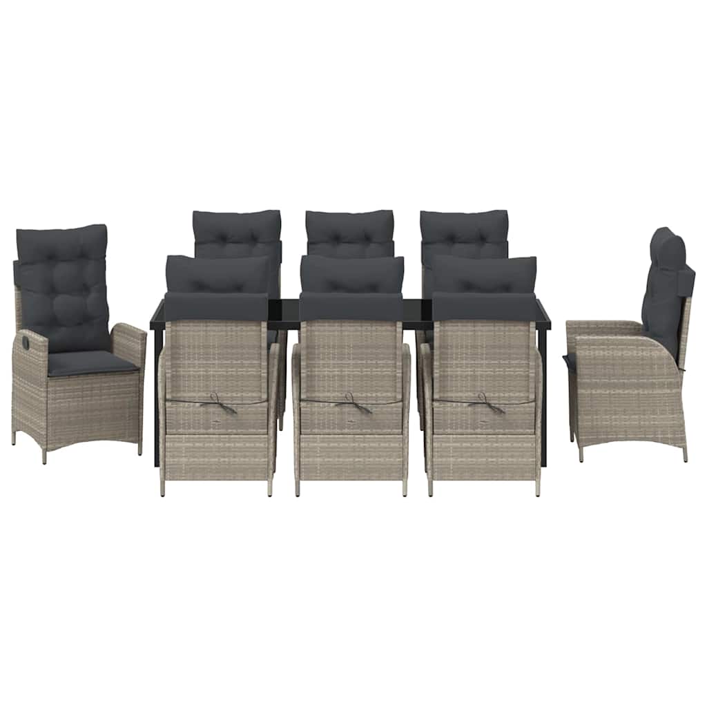 Garten Essgruppe mit Kissen 9 pcs Hellgrau Poly-Rattan