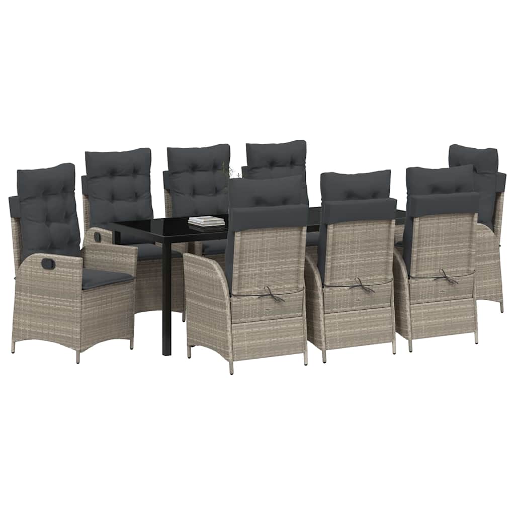 Garten Essgruppe mit Kissen 9 pcs Hellgrau Poly-Rattan
