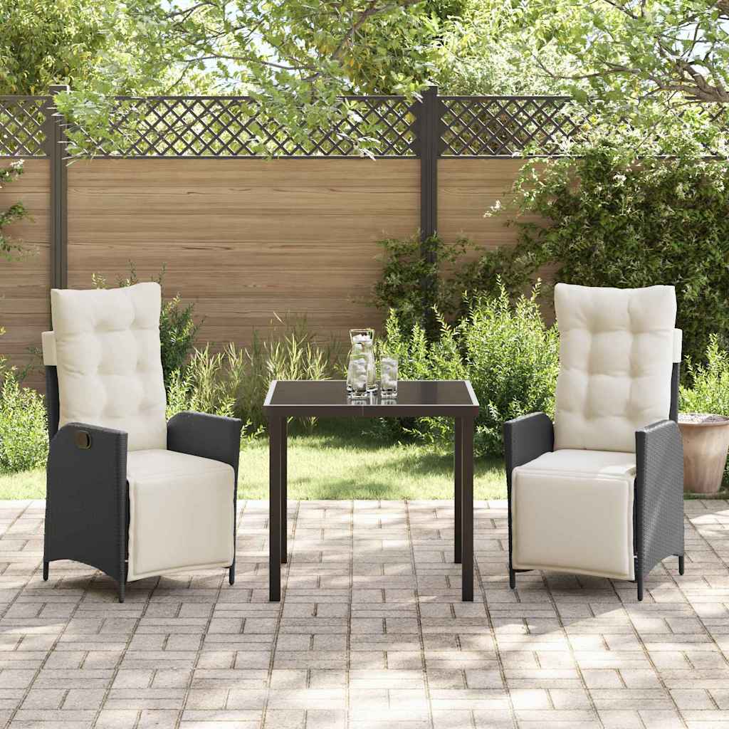 Garten Essgruppe mit Kissen 3 pcs Schwarz Poly-Rattan