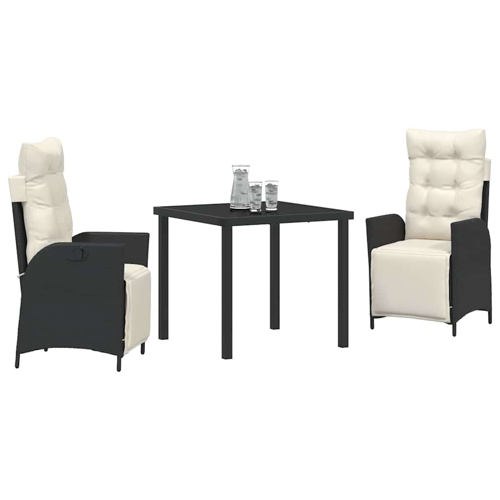 Garten Essgruppe mit Kissen 3 pcs Schwarz Poly-Rattan