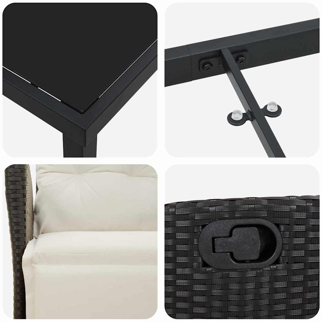 Garten Essgruppe mit Kissen 7 pcs Schwarz Poly-Rattan